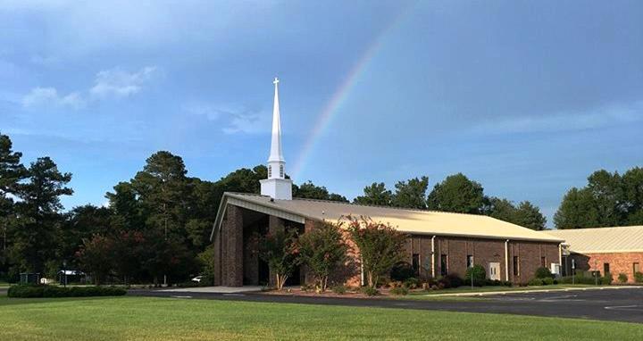 church with rainbow