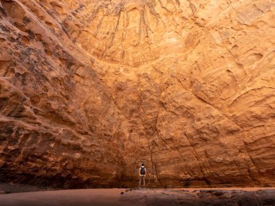 a man standing in the middle of a canyon