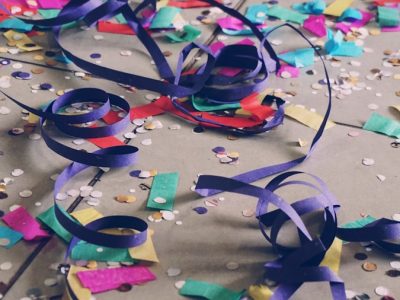 ribbons and confetti on floor