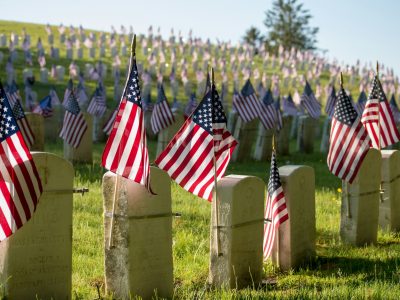 USA flags on tombstones