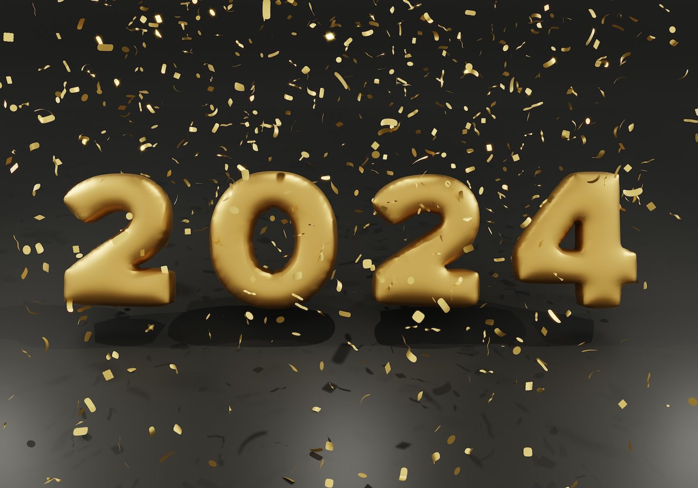 a number of golden numbers with confetti around it